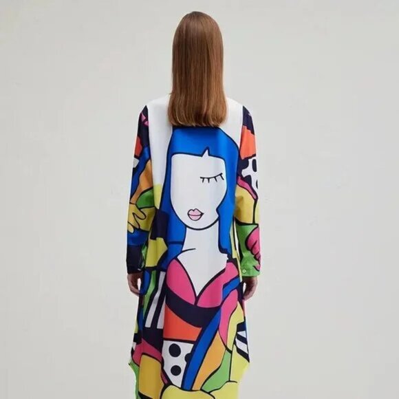 Art Decor Geometric Button Down Straight Fit Long Dress - Picture 7 of 10